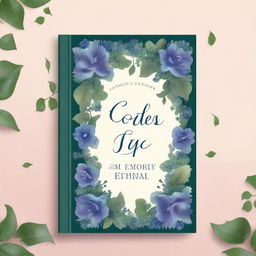 A romance book cover featuring green and blue colors, surrounded by ivy and thorny flowers