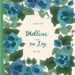 A romance book cover featuring green and blue colors, surrounded by ivy and thorny flowers