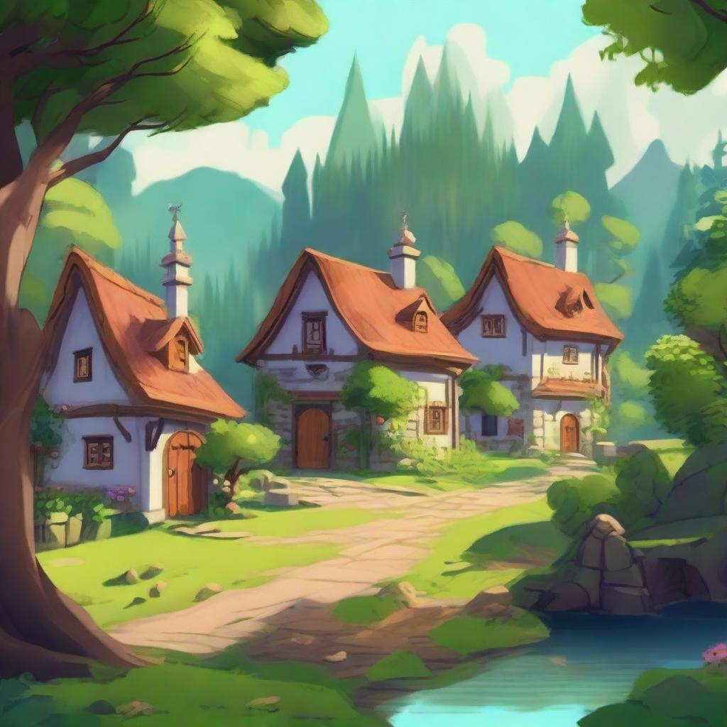 In a small village hidden in the middle of a lush forest, depicted in a 2D art style