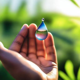 A delicate drop of dew resting on a woman's palm