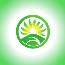 Design a logo for a solar product featuring a sun in the middle of two near-realistic green leaves with a white outline