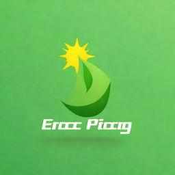 Create a logo for a solar product featuring a sun in the middle of two near-realistic green leaves with detailed leaf features