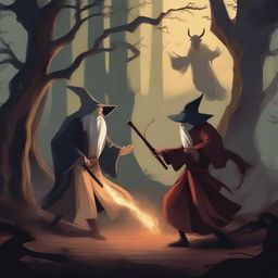 The old male wizard and the young girl wizard are fighting an evil demon