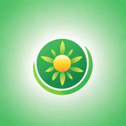 Design a logo for a solar product featuring a sun in the middle of two near-realistic green leaves with detailed leaf features