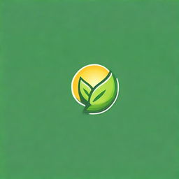 Design a logo for a solar product featuring a sun in the middle of two near-realistic green leaves with detailed leaf features