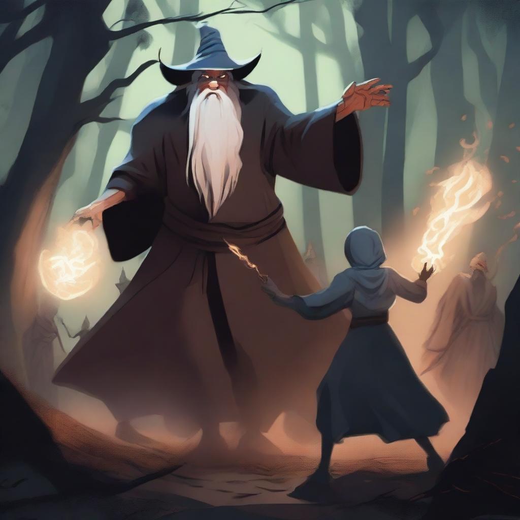 The old male wizard and the young girl wizard are fighting an army of demons