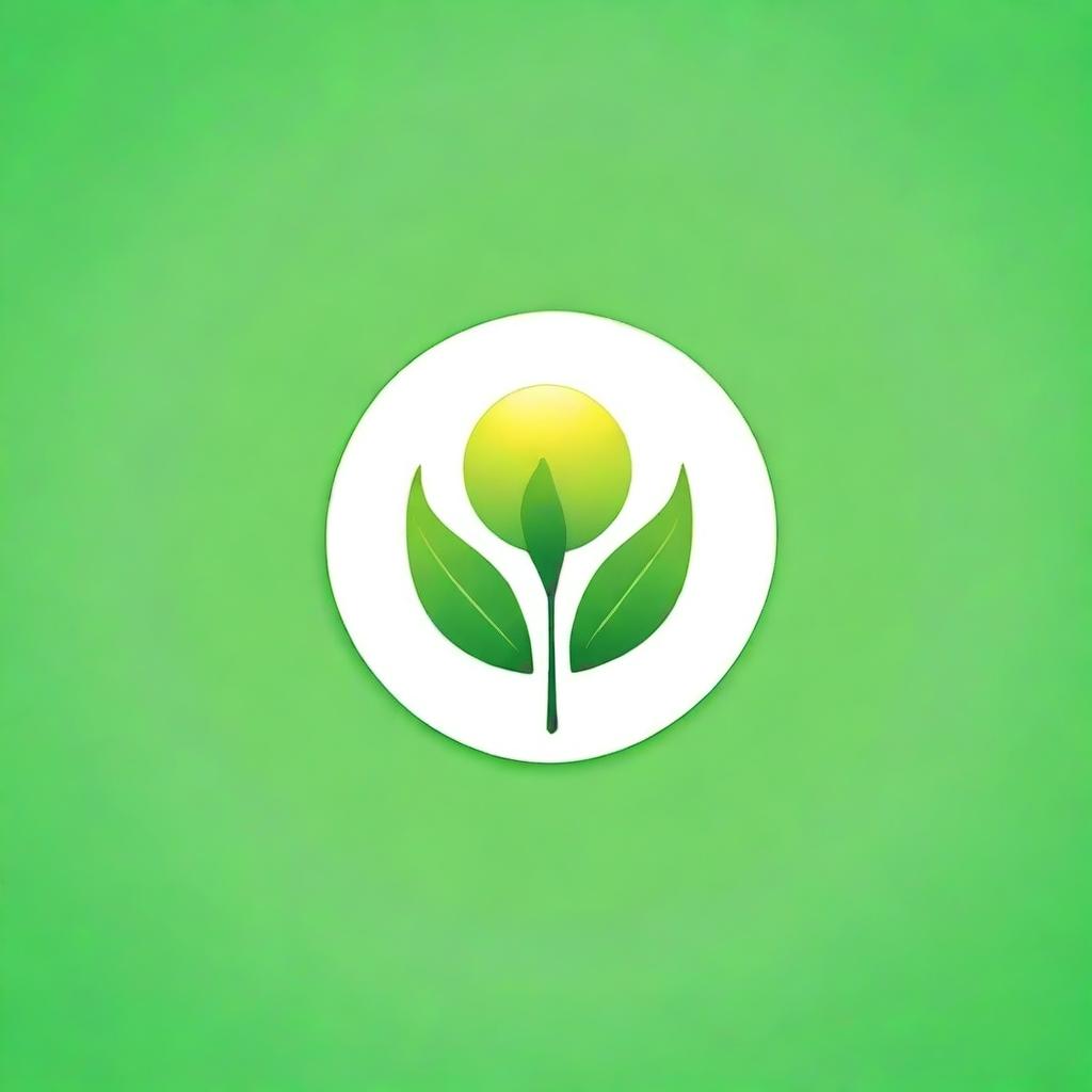 Create a logo for a solar product featuring a sun in the middle of two near-realistic green leaves with detailed leaf features