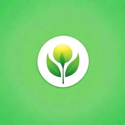 Create a logo for a solar product featuring a sun in the middle of two near-realistic green leaves with detailed leaf features