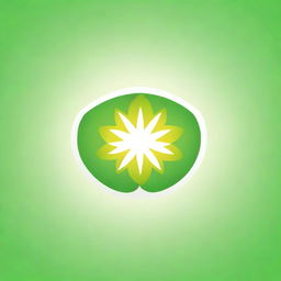 Create a logo for a solar product featuring a sun in the middle of two near-realistic green leaves with detailed leaf features
