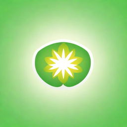 Create a logo for a solar product featuring a sun in the middle of two near-realistic green leaves with detailed leaf features