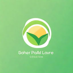 Design a logo for a solar product featuring a sun in the middle of two near-realistic green leaves with detailed leaf features