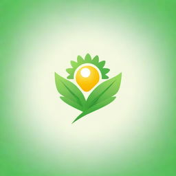 Design a logo for a solar product featuring a sun in the middle of two near-realistic green leaves with detailed leaf features