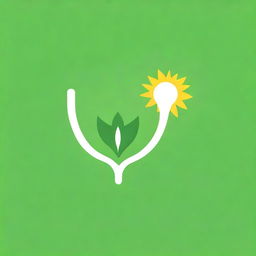 Design a logo for a solar product featuring a sun in the middle of two near-realistic green leaves with detailed leaf features