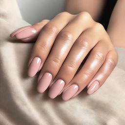 A close-up image of hands with medium length nails