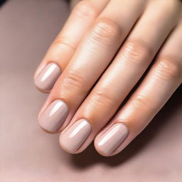 A close-up image of hands with medium length nails that are rounded at the tips