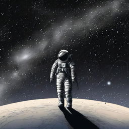 An illustration of a lone astronaut floating limply in the endless expanse of space