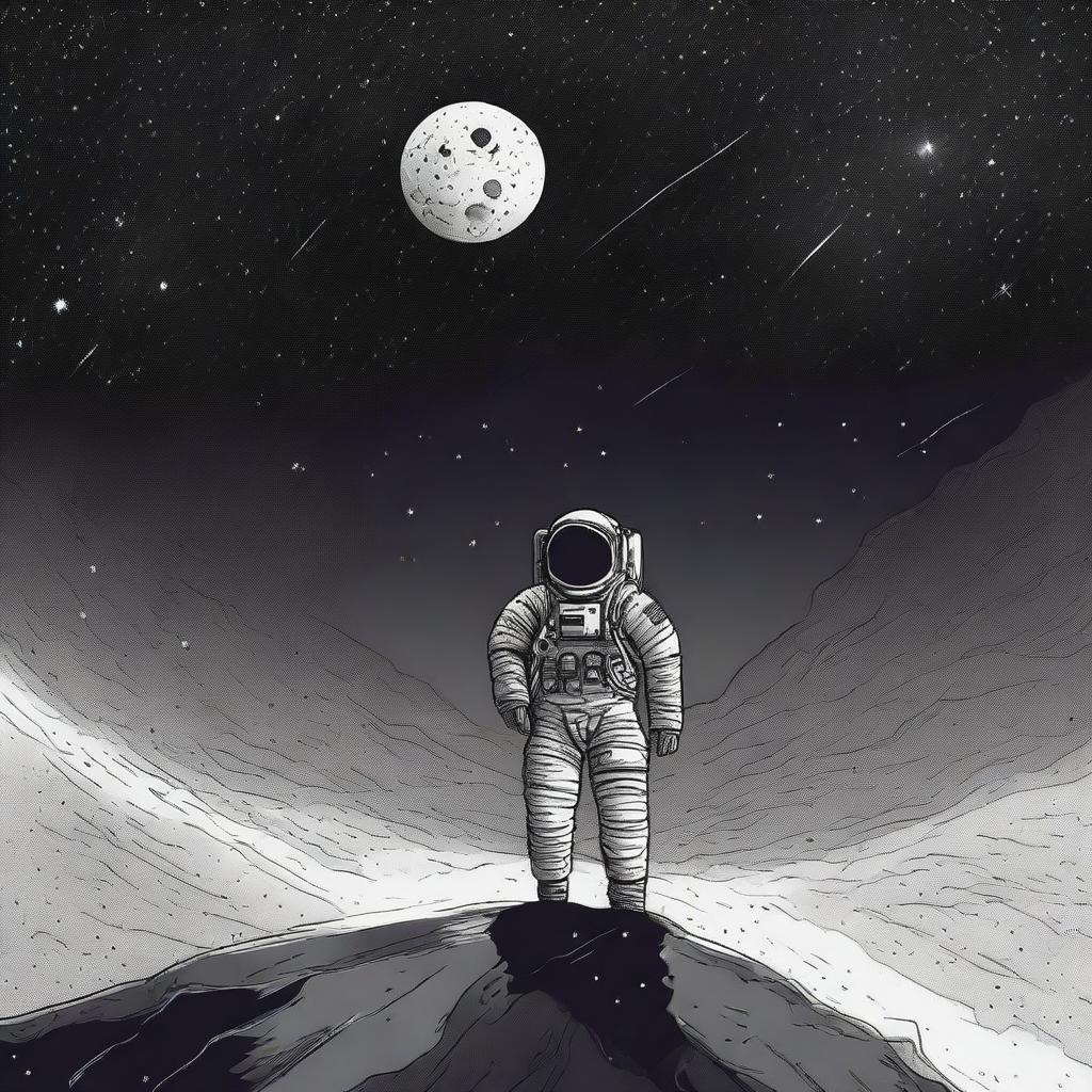 An illustration of a lone astronaut floating limply in the endless expanse of space