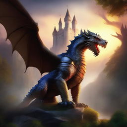 Create a captivating book cover featuring an epic fantasy scene with a majestic castle, a brave knight, and a fierce dragon