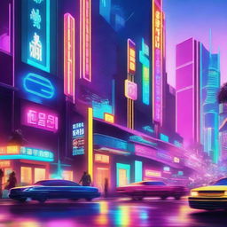 Create a neon utopia with vibrant colors and futuristic elements