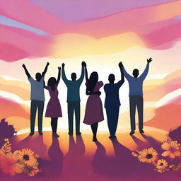 A vibrant and uplifting scene featuring a diverse group of people celebrating together, symbolizing unity and friendship
