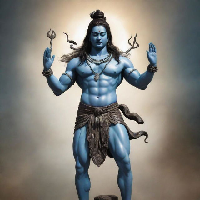 Lord Shiva standing in a firm and rushfull pose exhibiting anger, surrounded by divine energy