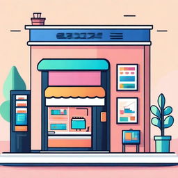 A detailed and vibrant illustration of an e-commerce storefront with a modern and sleek design