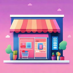 A detailed and vibrant illustration of an e-commerce storefront with a modern and sleek design