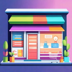 A detailed and vibrant illustration of an e-commerce storefront with a modern and sleek design