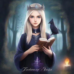 Create a book cover featuring Eira, a teenage witch princess, who reincarnates in the present day and joins a school of hunters to prevent an unknown person from releasing her evil brother, who wants to destroy the world