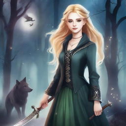 Create a book cover featuring Eira, a teenage witch princess, who reincarnates in the present day and joins a school of hunters to prevent an unknown person from releasing her evil brother, who wants to destroy the world