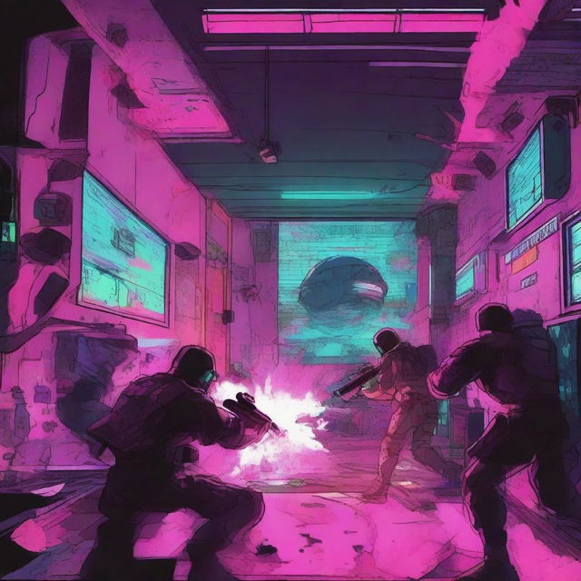 An illustration of the dark interior of a space station being breached through a wall