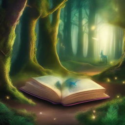 Create a captivating book cover featuring an enchanted forest with a mysterious glowing pathway