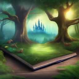 Create a captivating book cover featuring an enchanted forest with a mysterious glowing pathway