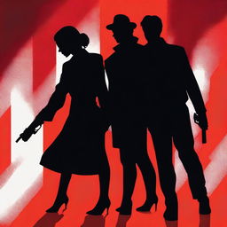 A dramatic scene featuring two people, a woman and a man, their shadows clearly visible