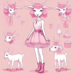 Create an image of a goat girl with pink hair and distinct eyebrows