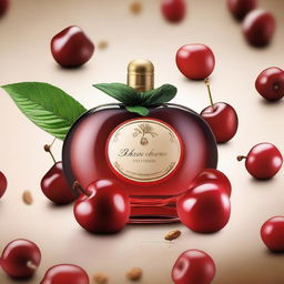 Create a creative and appealing image that combines the sophisticated aroma of ripe cherries with subtle notes of tobacco