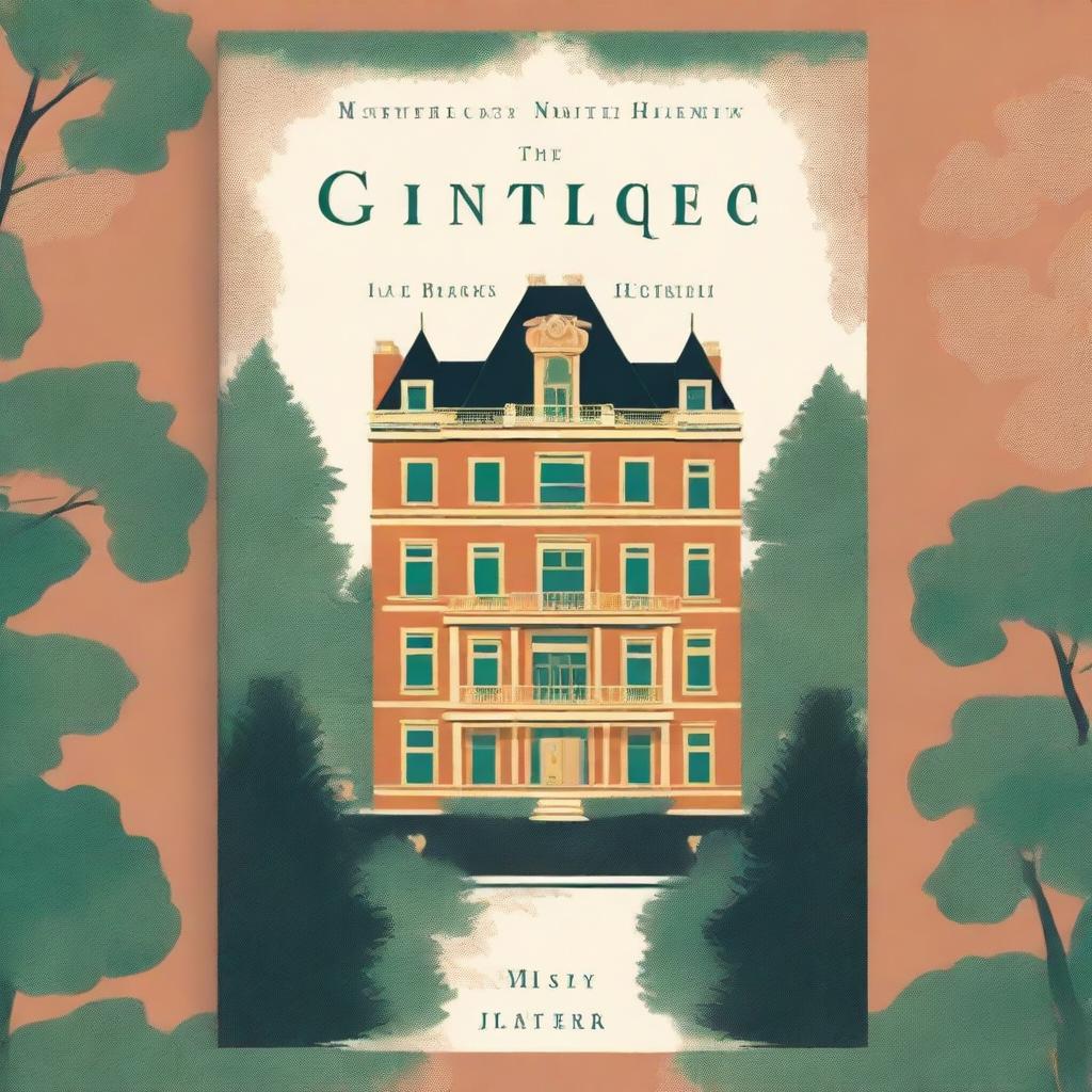 A mystery book cover featuring a large cozy hotel surrounded by trees as the centerpiece