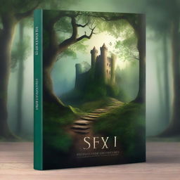 Create a captivating book cover featuring a mysterious forest with a hidden path leading to an ancient castle