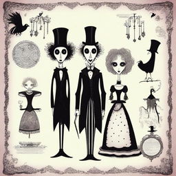 Create a movie poster for a romantic comedy set in the late 1700s, designed in the style of Tim Burton