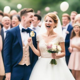 A whimsical scene of a wedding where two strangers are getting married