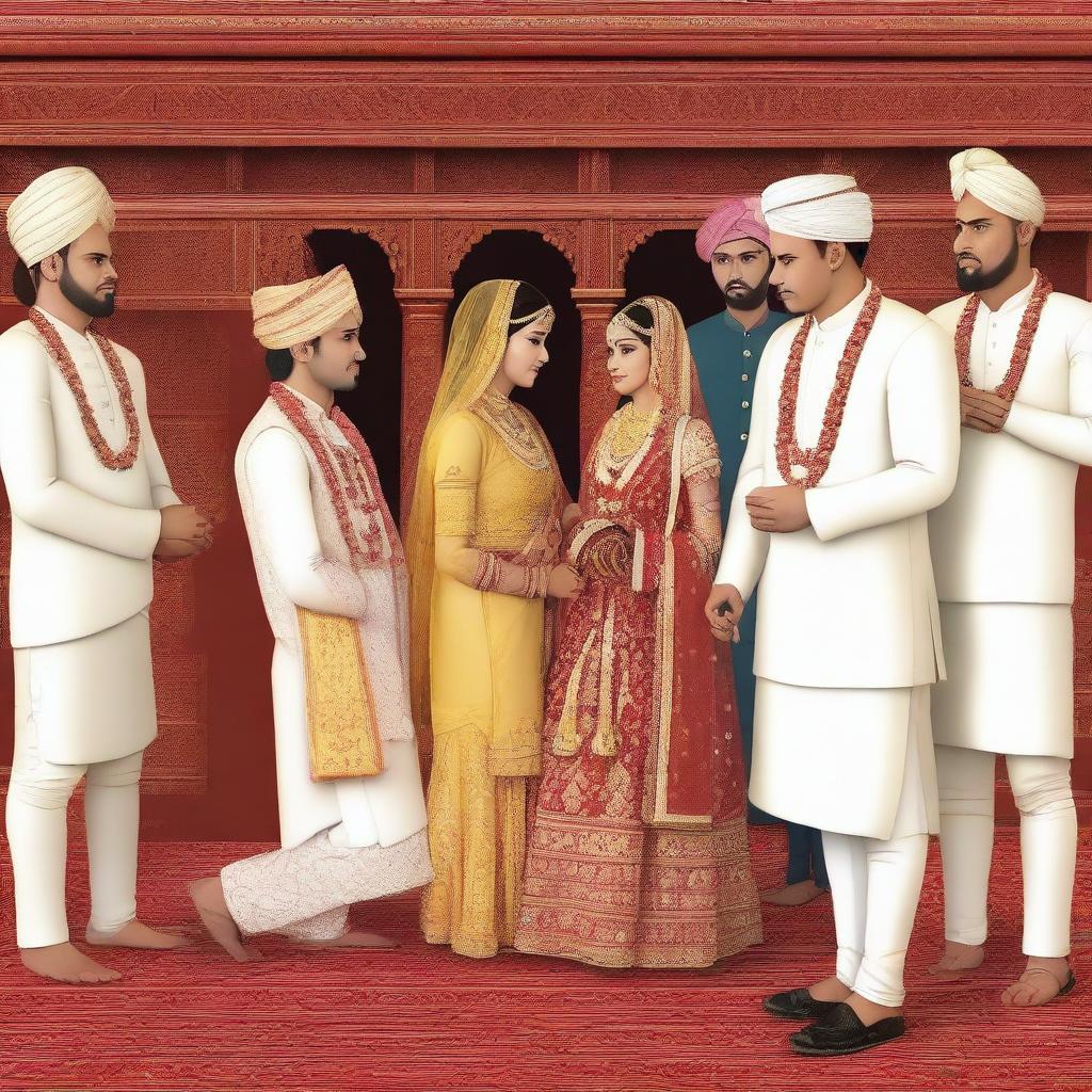 A detailed scene of an arranged marriage where two strangers are getting married