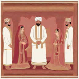 A detailed scene of an arranged marriage where two strangers are getting married