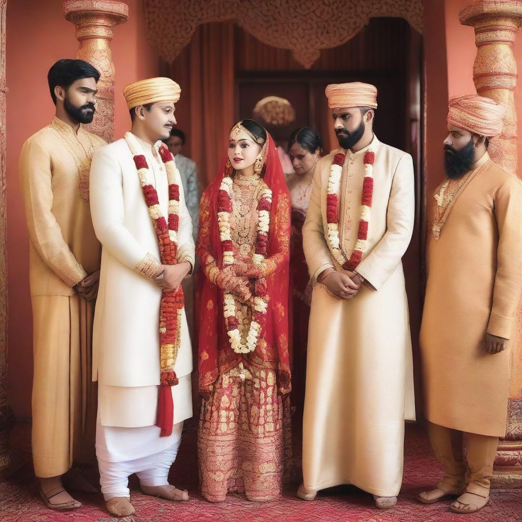 A detailed scene of an arranged marriage where two strangers are getting married