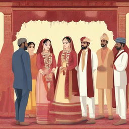 A detailed scene of an arranged marriage where two strangers are getting married