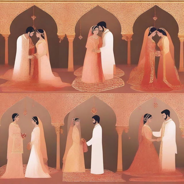 A series of scenes depicting an arranged marriage where two strangers get married