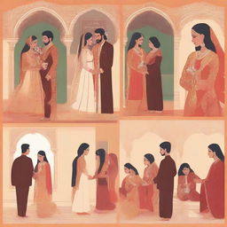 A series of scenes depicting an arranged marriage where two strangers get married