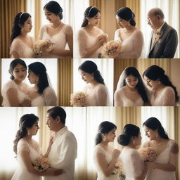 A series of scenes depicting a girl who marries a woman she never knew, arranged by her father