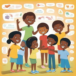 An illustration featuring a group of children learning about body parts