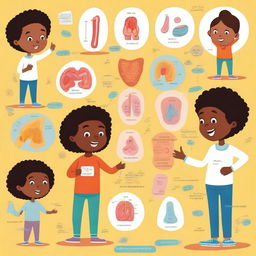 An illustration featuring a group of children learning about body parts