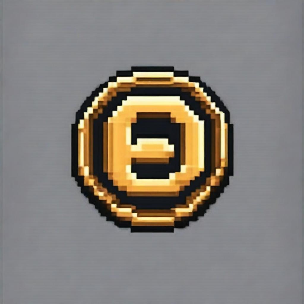 Create a pixel art image of a coin with the letter 'E' in the center